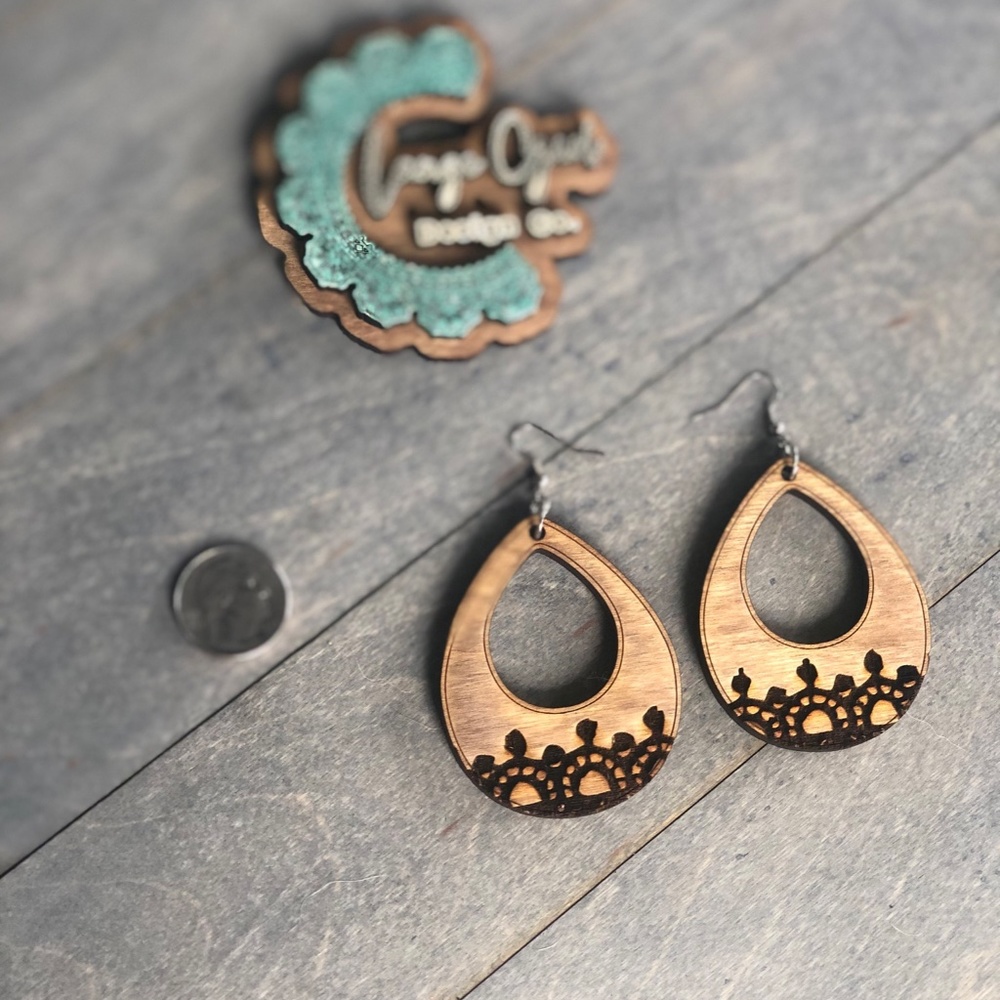 Country Western Lace Cowgirl Teardrop cutout hoop earrings
